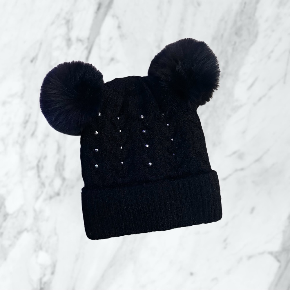 Kids Black Pom-Pom Beanie